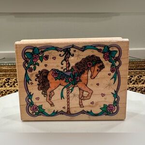 VTG Pink Pony Stamp! Limited Edition Prancing Carousel Pony, Wood/Rubber NWOT